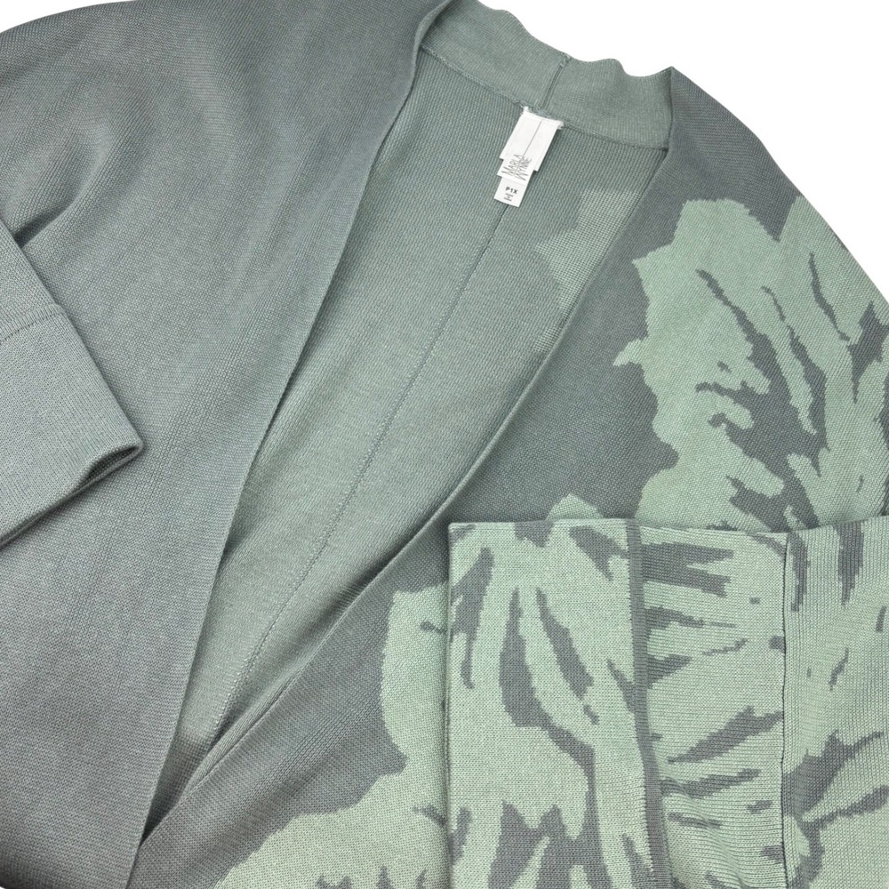 MarlaWynne Women Petite P1X Green Floral Jacquard Open Kimono Cardigan Knit
